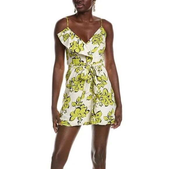 Le Superbe Palm Beach Ruffle Wrap Dress SZ 4 Yellow Floral Mini Dress Going Out - Picture 3 of 12